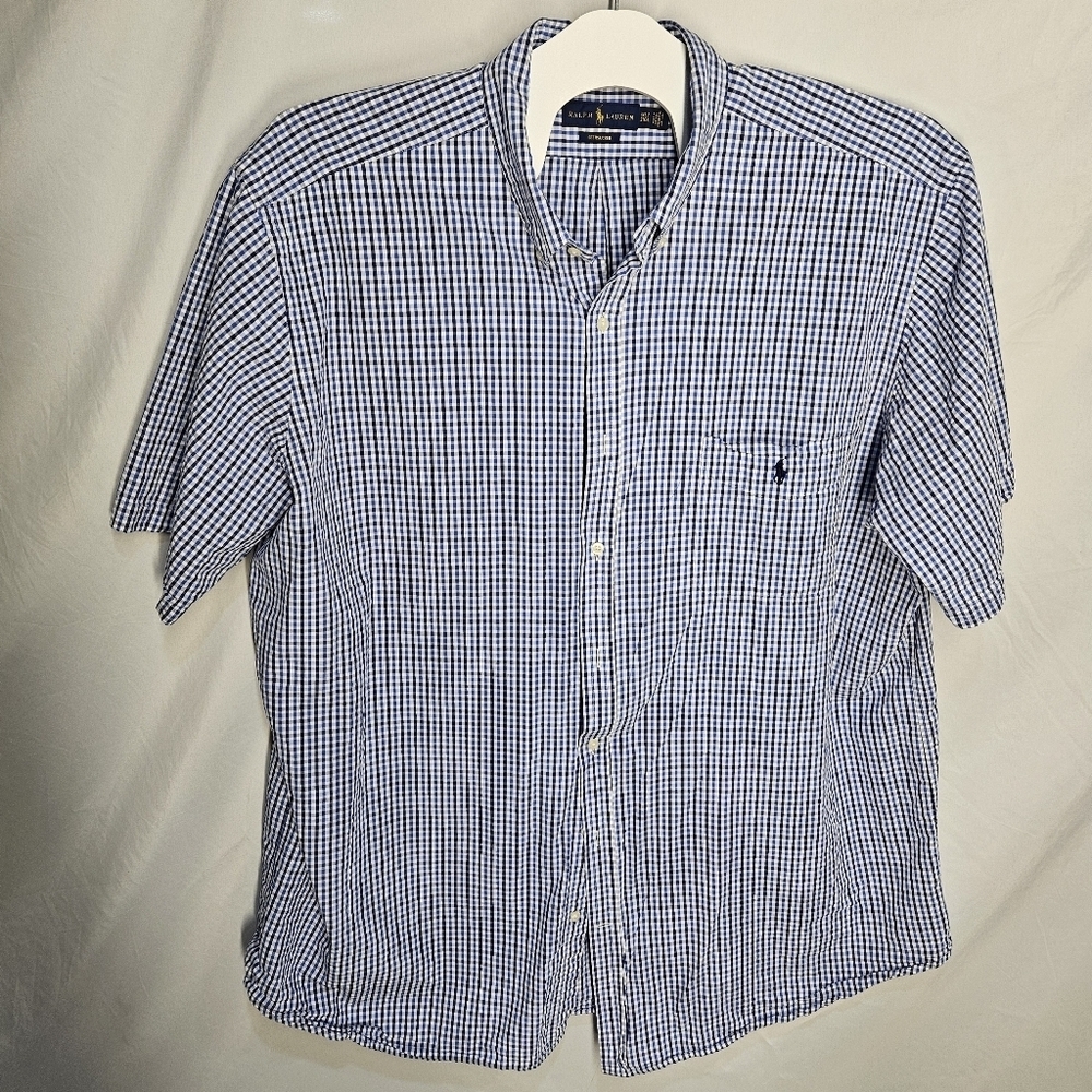 Ralph Lauren Classic Fit Seersucker Shirt Gingham Plaid Blue Mens Size 3XLT Big